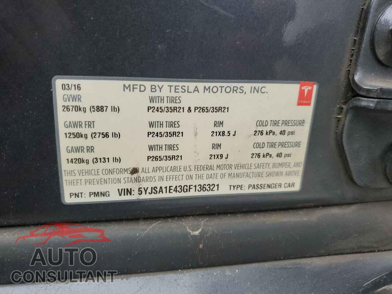 TESLA MODEL S 2016 - 5YJSA1E43GF136321