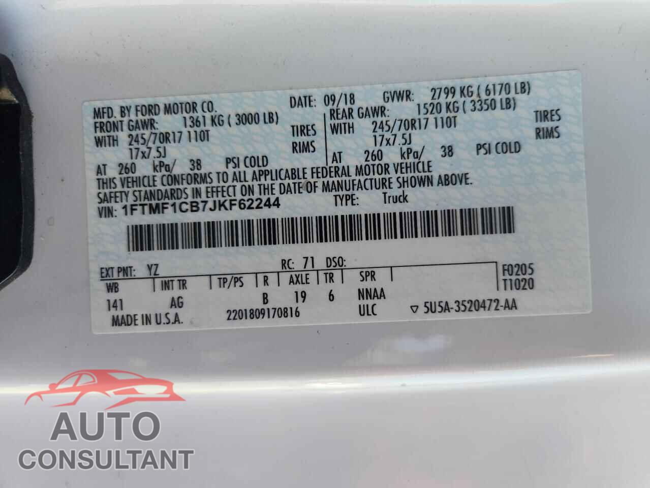 FORD All Models 2018 - 1FTMF1CB7JKF62244