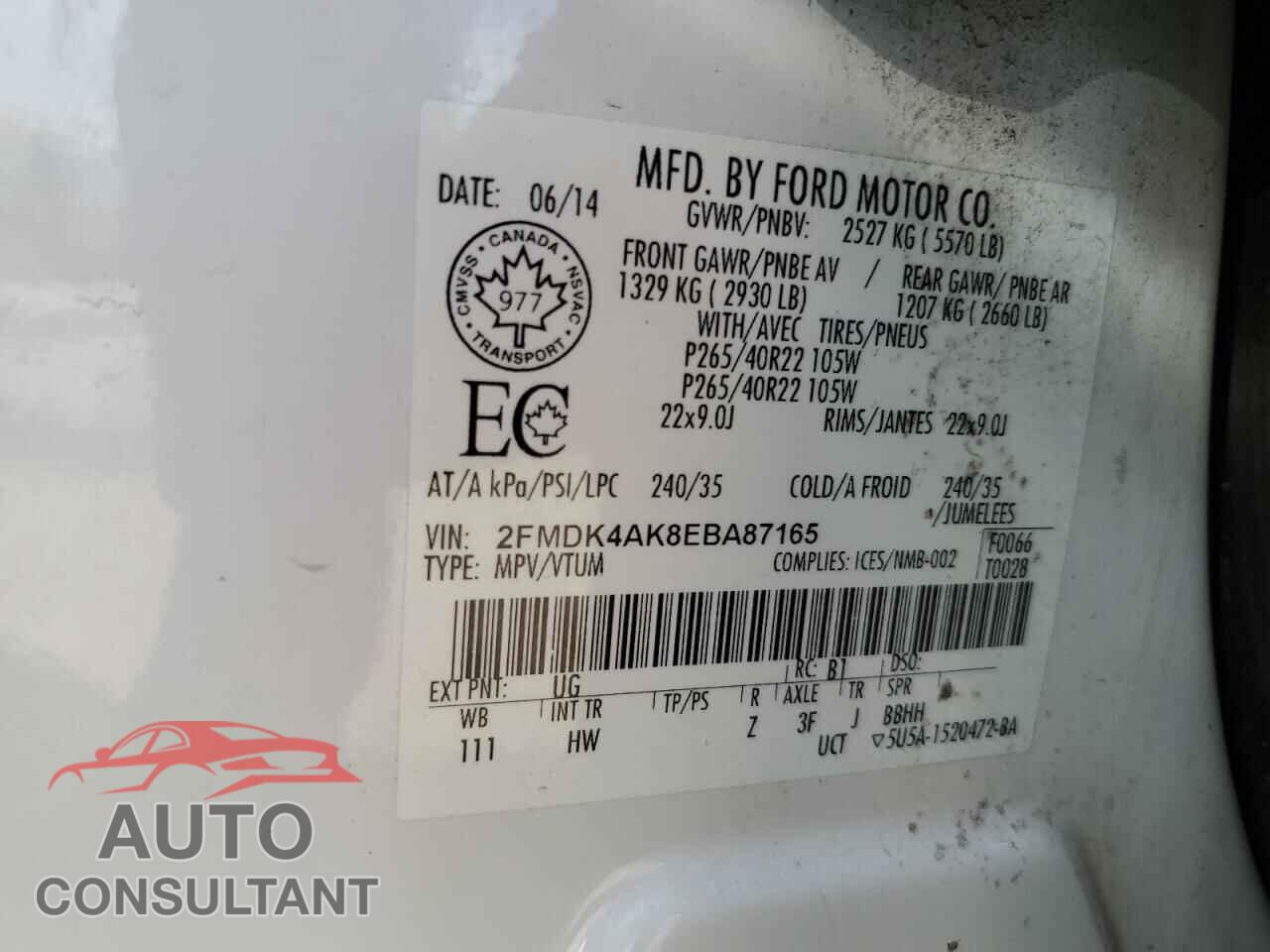 FORD EDGE 2014 - 2FMDK4AK8EBA87165
