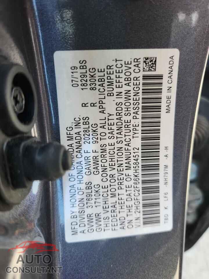 HONDA CIVIC 2019 - 2HGFC2F66KH584512