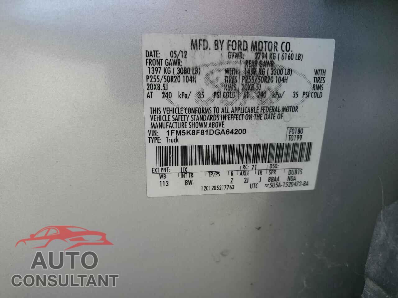 FORD EXPLORER 2013 - 1FM5K8F81DGA64200