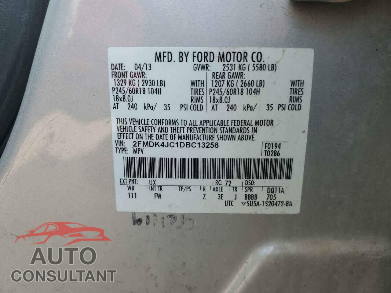 FORD EDGE 2013 - 2FMDK4JC1DBC13258