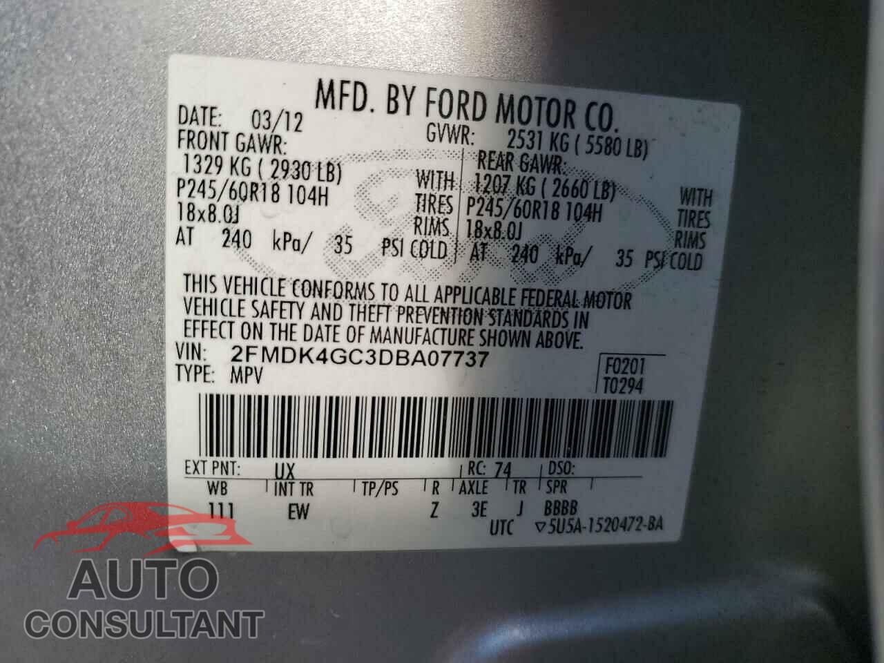 FORD EDGE 2013 - 2FMDK4GC3DBA07737