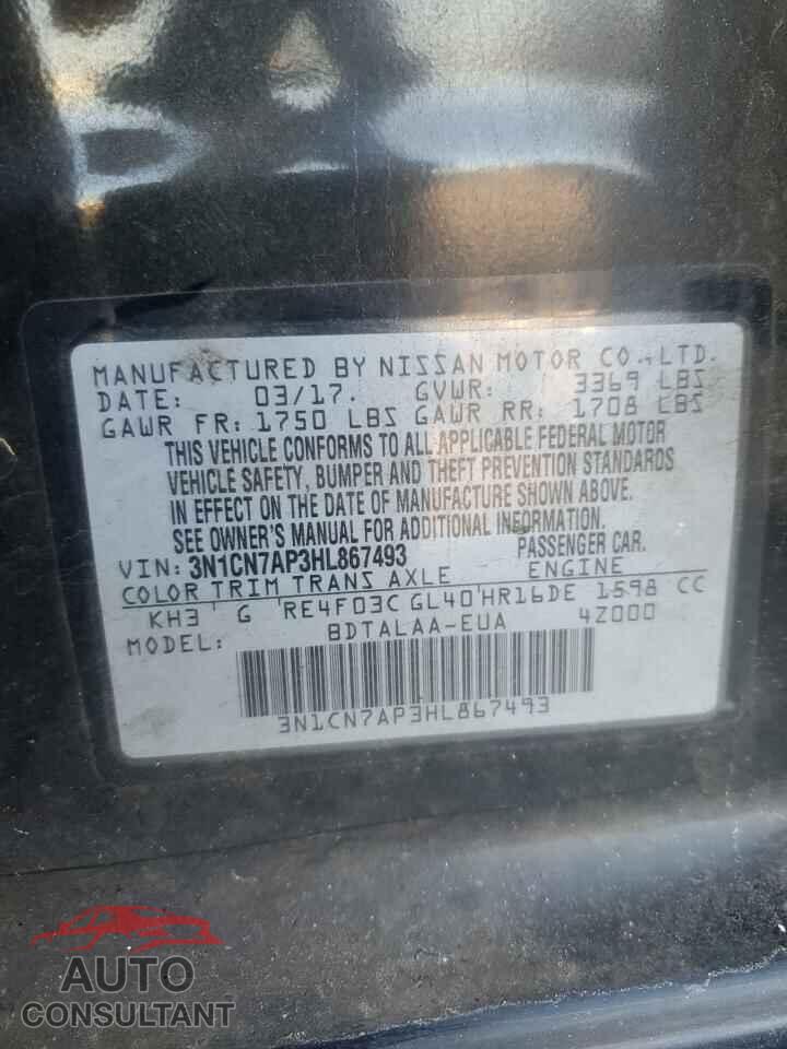 NISSAN VERSA 2017 - 3N1CN7AP3HL867493