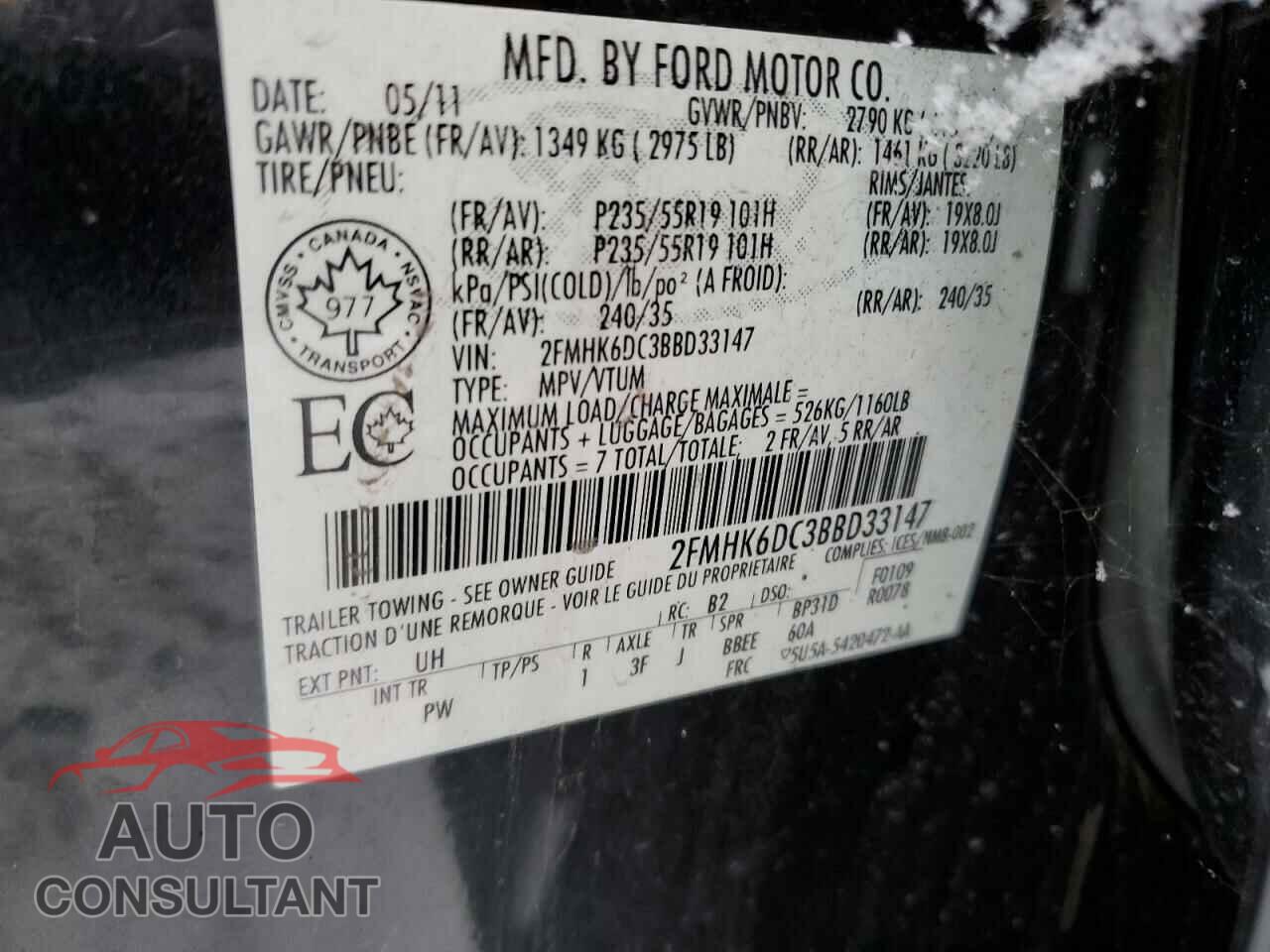FORD FLEX 2011 - 2FMHK6DC3BBD33147