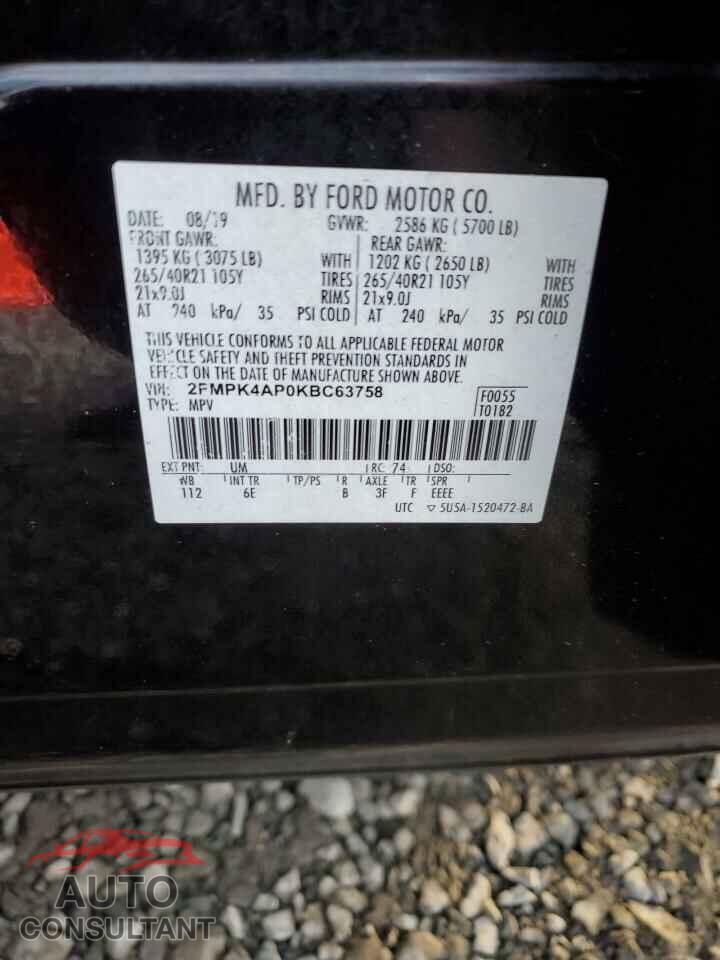 FORD EDGE 2019 - 2FMPK4AP0KBC63758