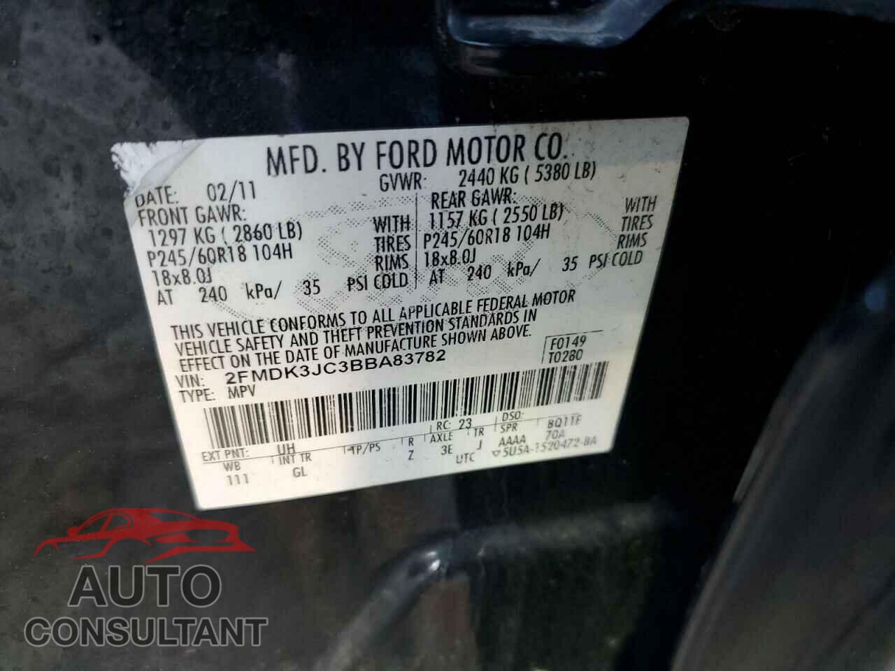 FORD EDGE 2011 - 2FMDK3JC3BBA83782