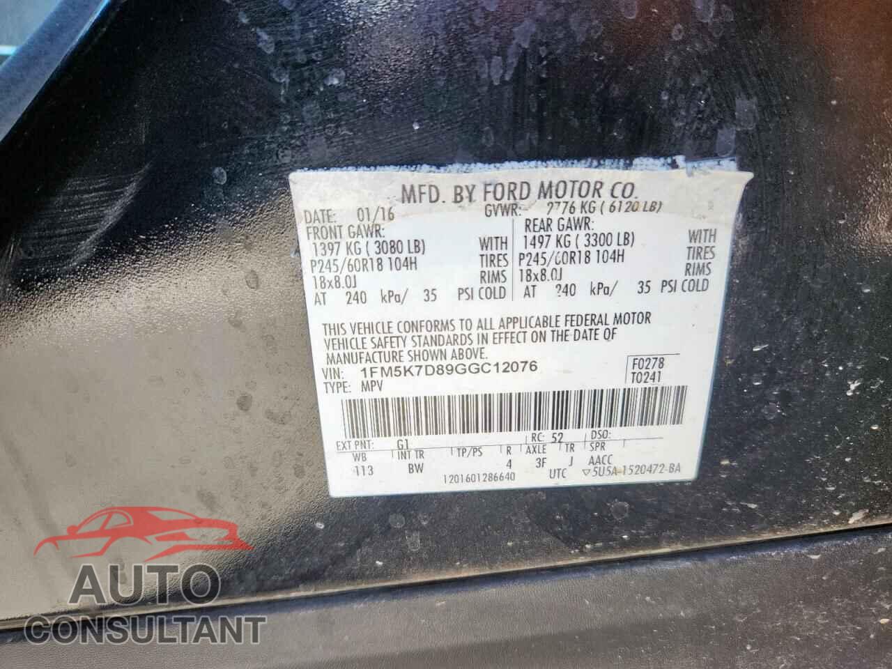 FORD EXPLORER 2016 - 1FM5K7D89GGC12076