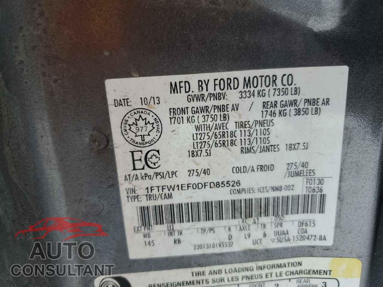FORD F-150 2013 - 1FTFW1EF0DFD85526