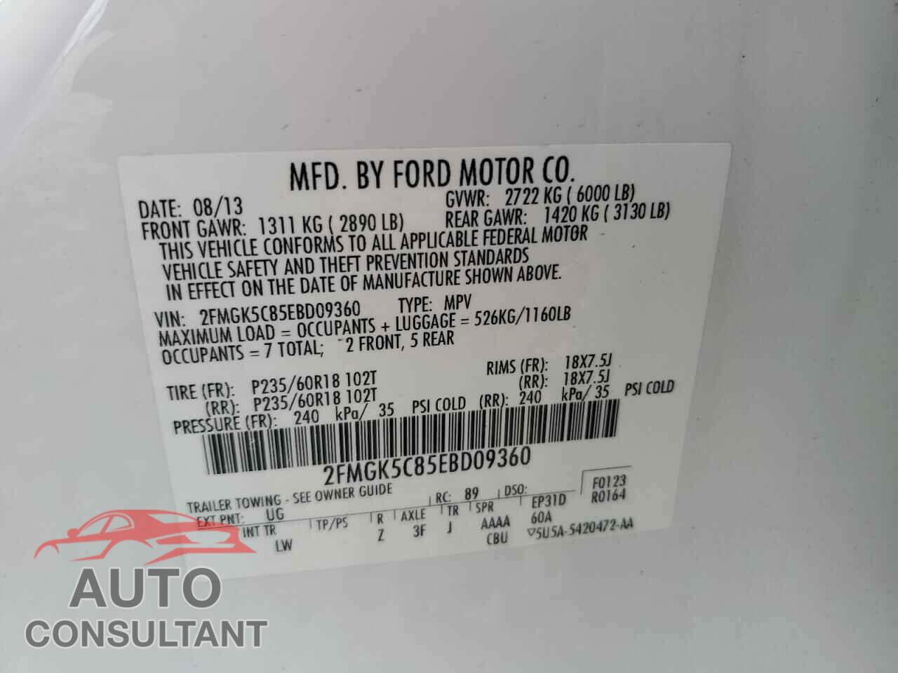 FORD FLEX 2014 - 2FMGK5C85EBD09360
