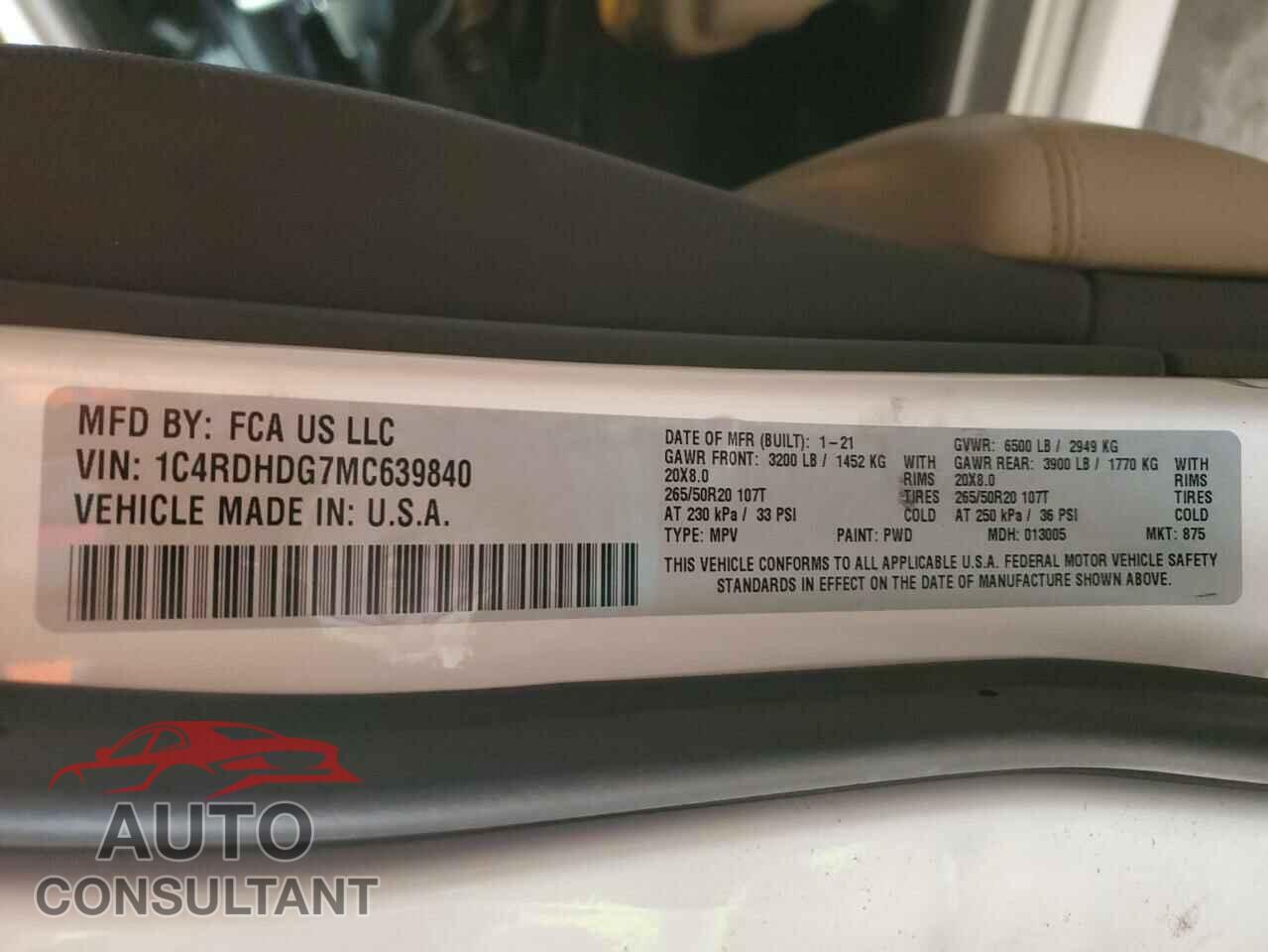 DODGE DURANGO 2021 - 1C4RDHDG7MC639840