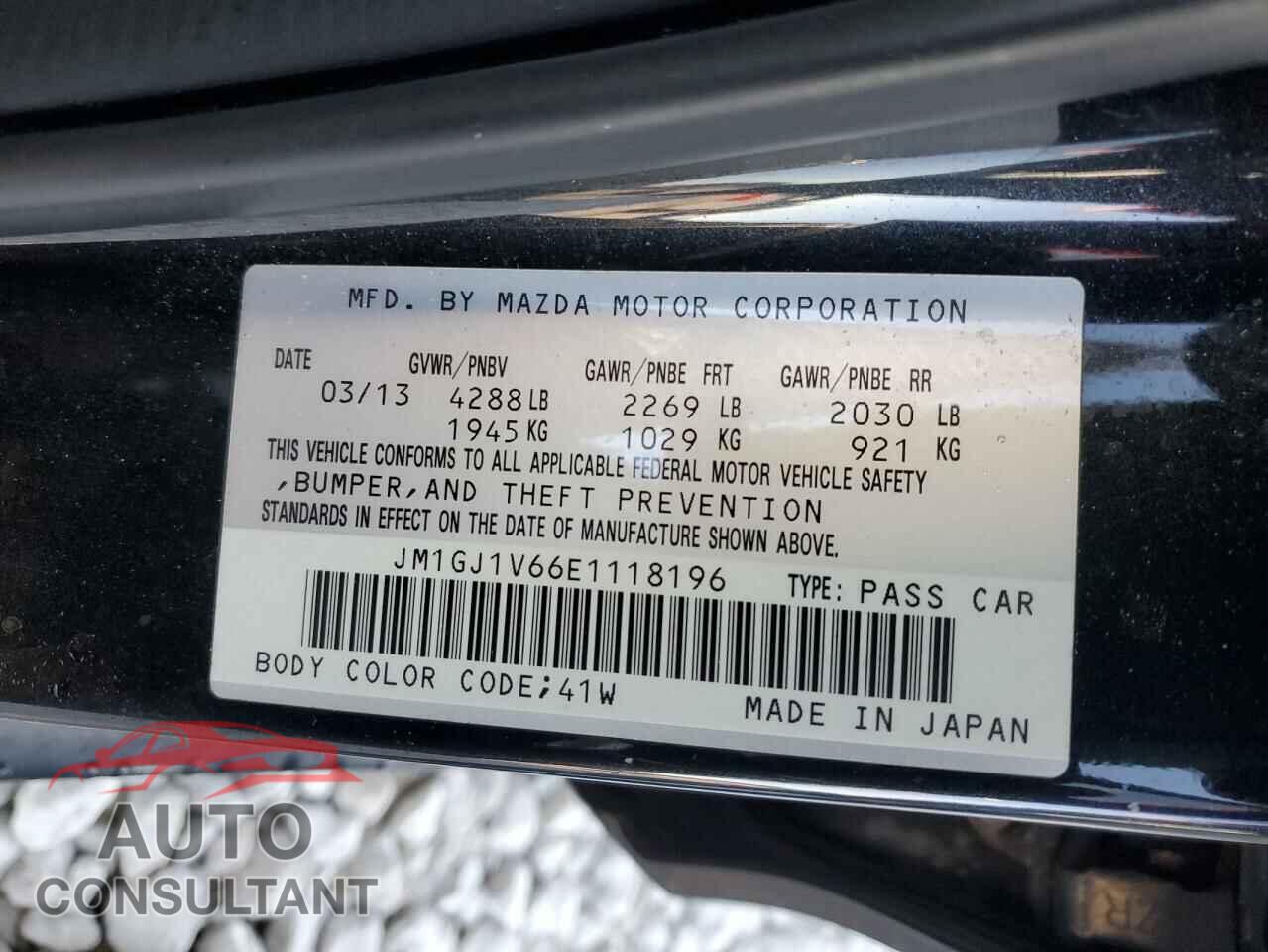 MAZDA 6 2014 - JM1GJ1V66E1118196
