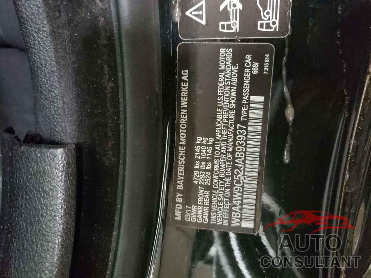 BMW 4 SERIES 2018 - WBA4W9C52JAB93937