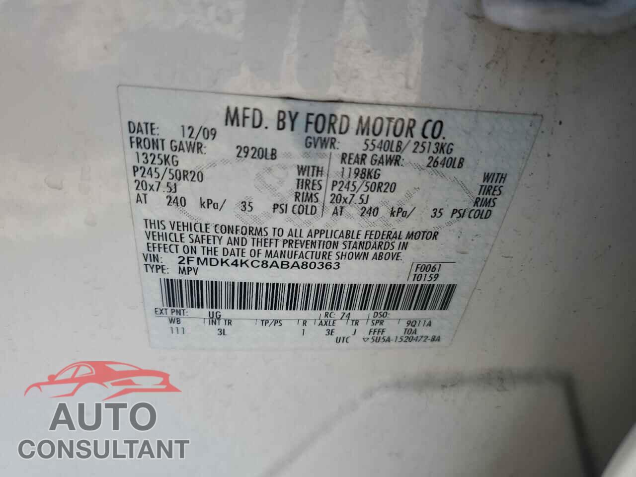 FORD EDGE 2010 - 2FMDK4KC8ABA80363