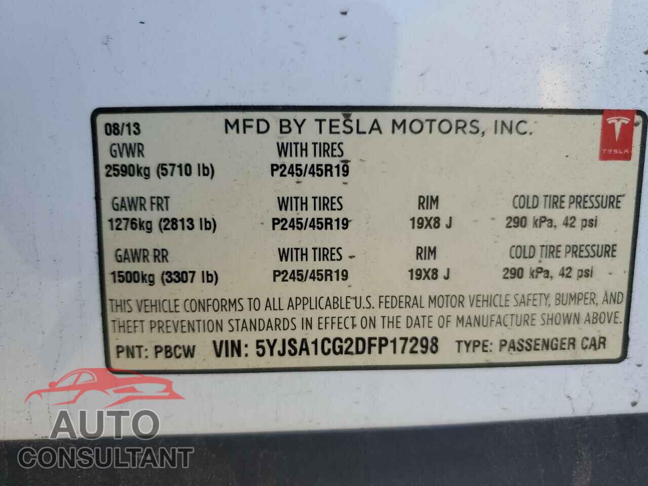 TESLA MODEL S 2013 - 5YJSA1CG2DFP17298