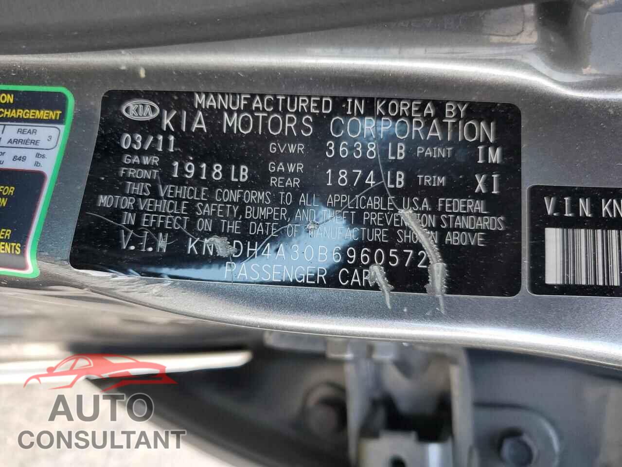 KIA RIO 2011 - KNADH4A30B6960572