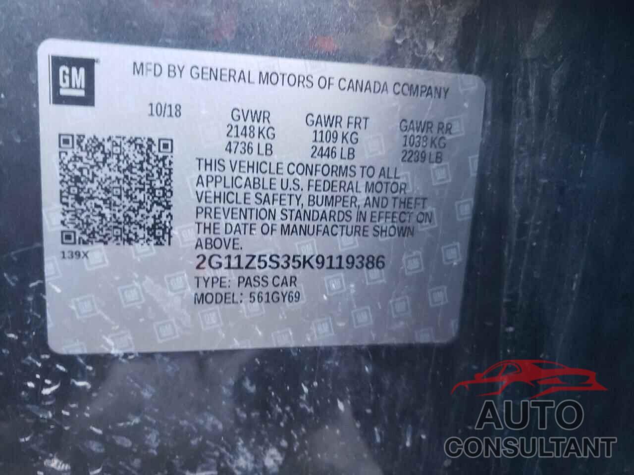 CHEVROLET IMPALA 2019 - 2G11Z5S35K9119386