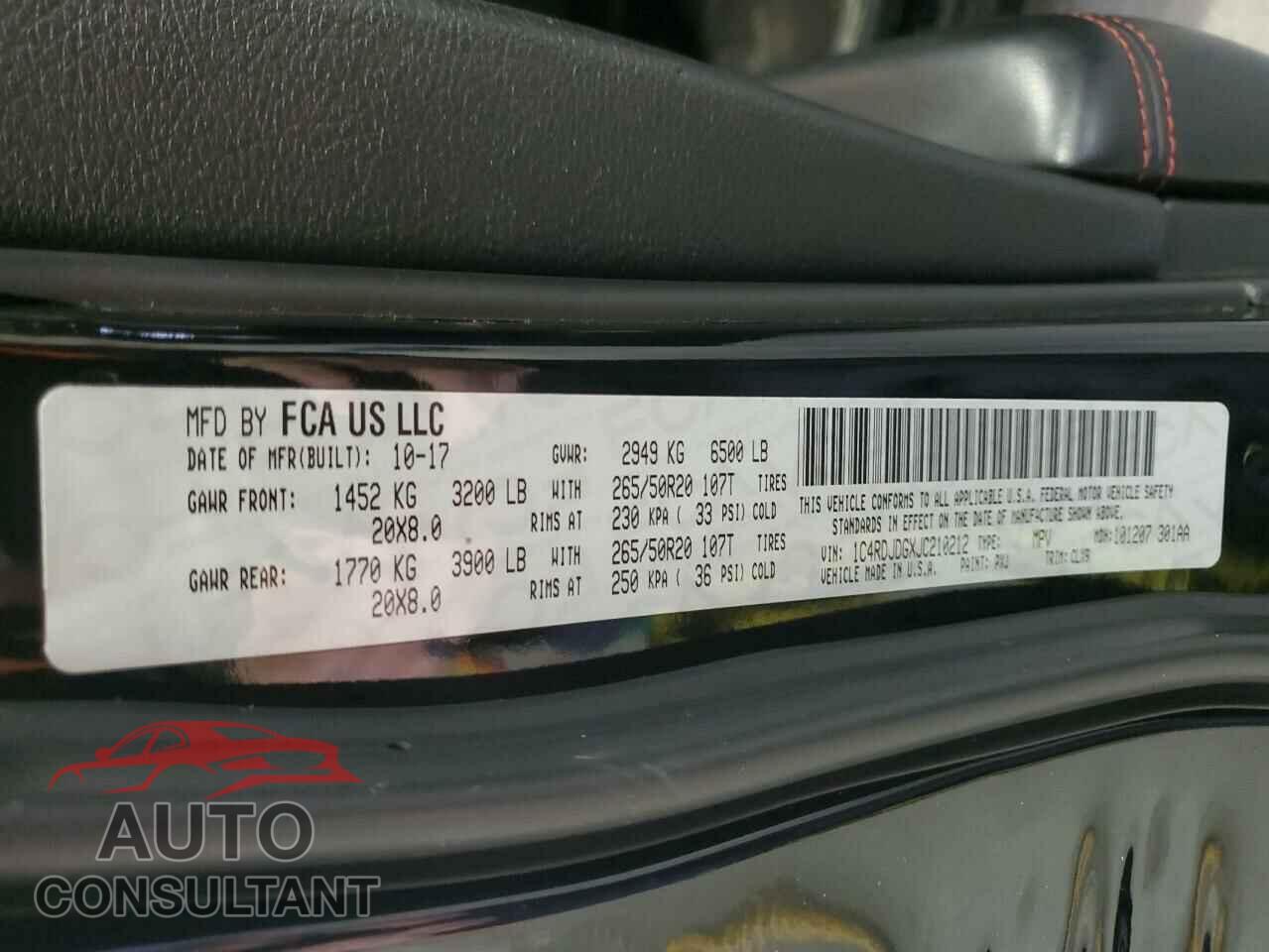 DODGE DURANGO 2018 - 1C4RDJDGXJC210212