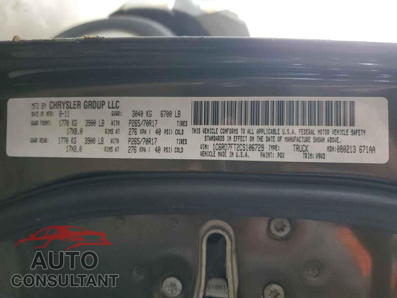 DODGE RAM 1500 2012 - 1C6RD7FT2CS106729