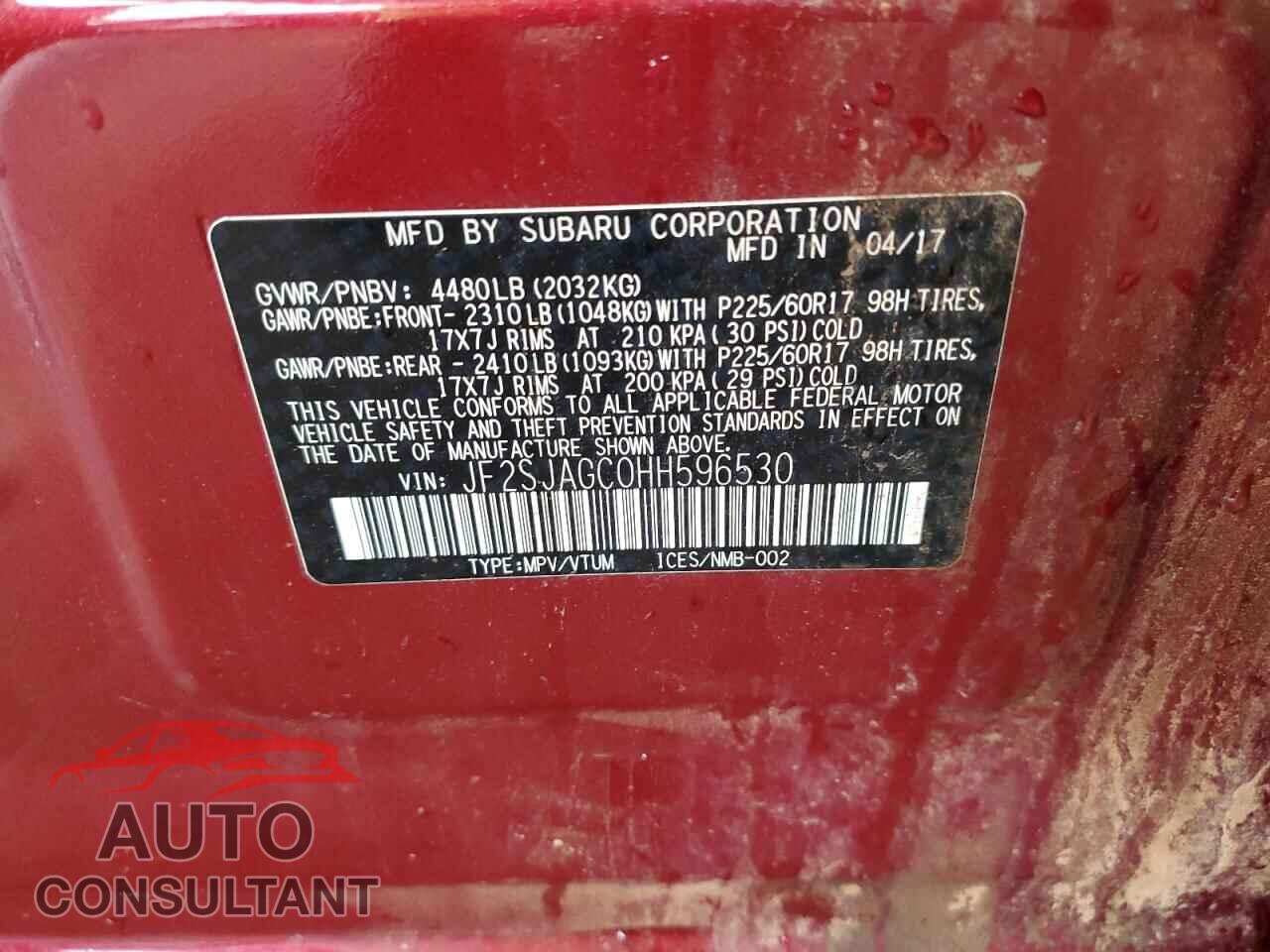 SUBARU FORESTER 2017 - JF2SJAGC0HH596530