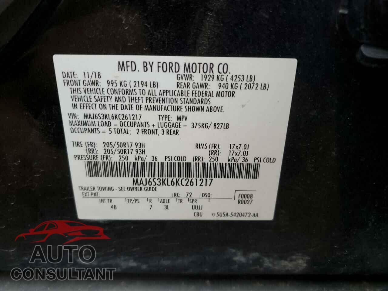 FORD ECOSPORT 2019 - MAJ6S3KL6KC261217