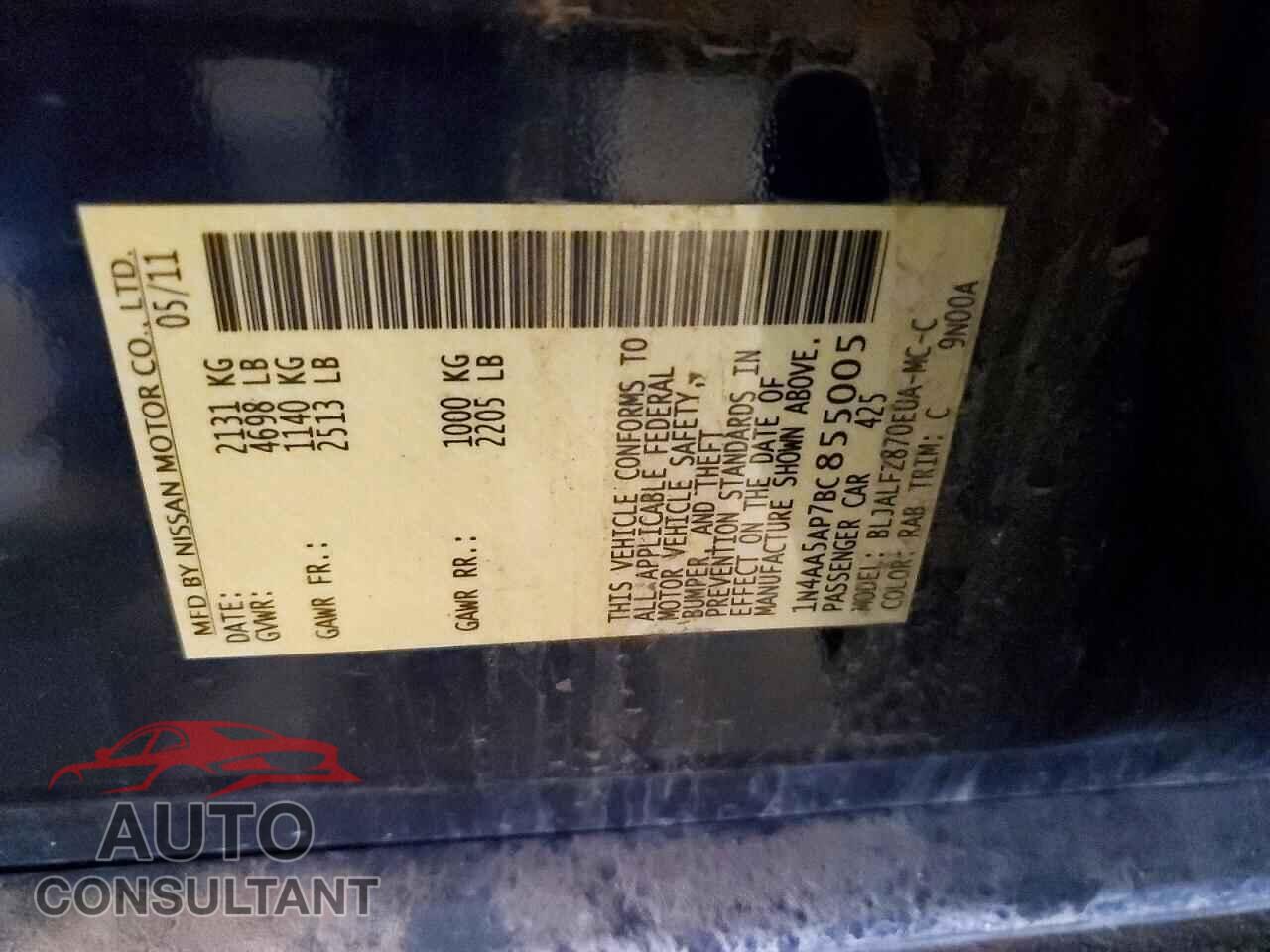 NISSAN MAXIMA 2011 - 1N4AA5AP7BC855005