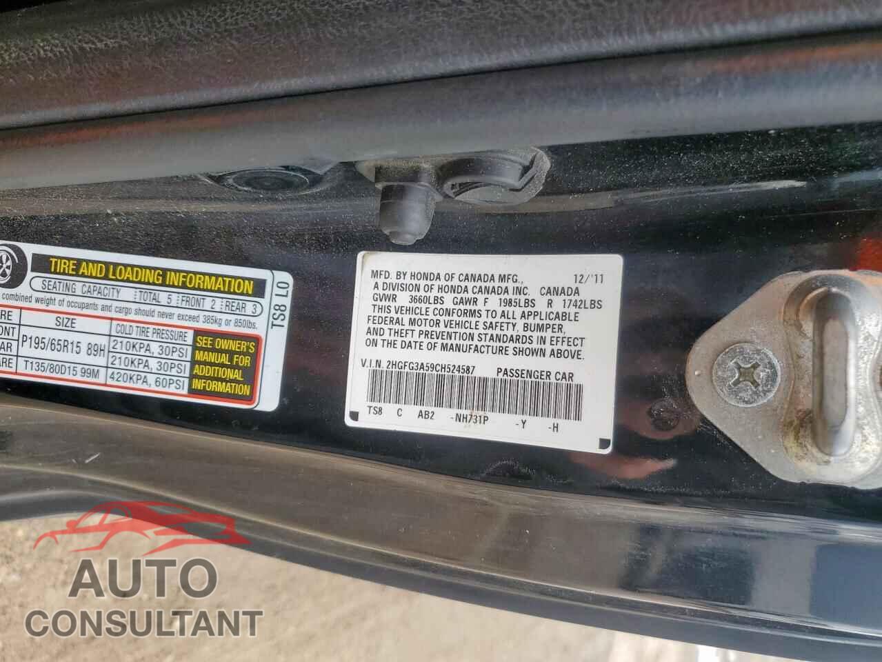 HONDA CIVIC 2012 - 2HGFG3A59CH524587