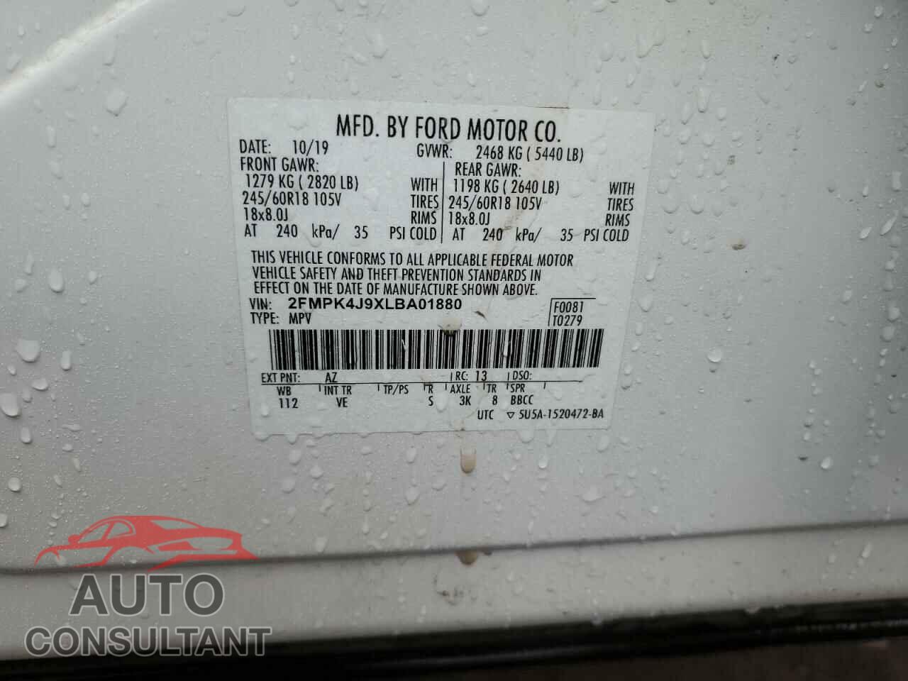 FORD EDGE 2020 - 2FMPK4J9XLBA01880