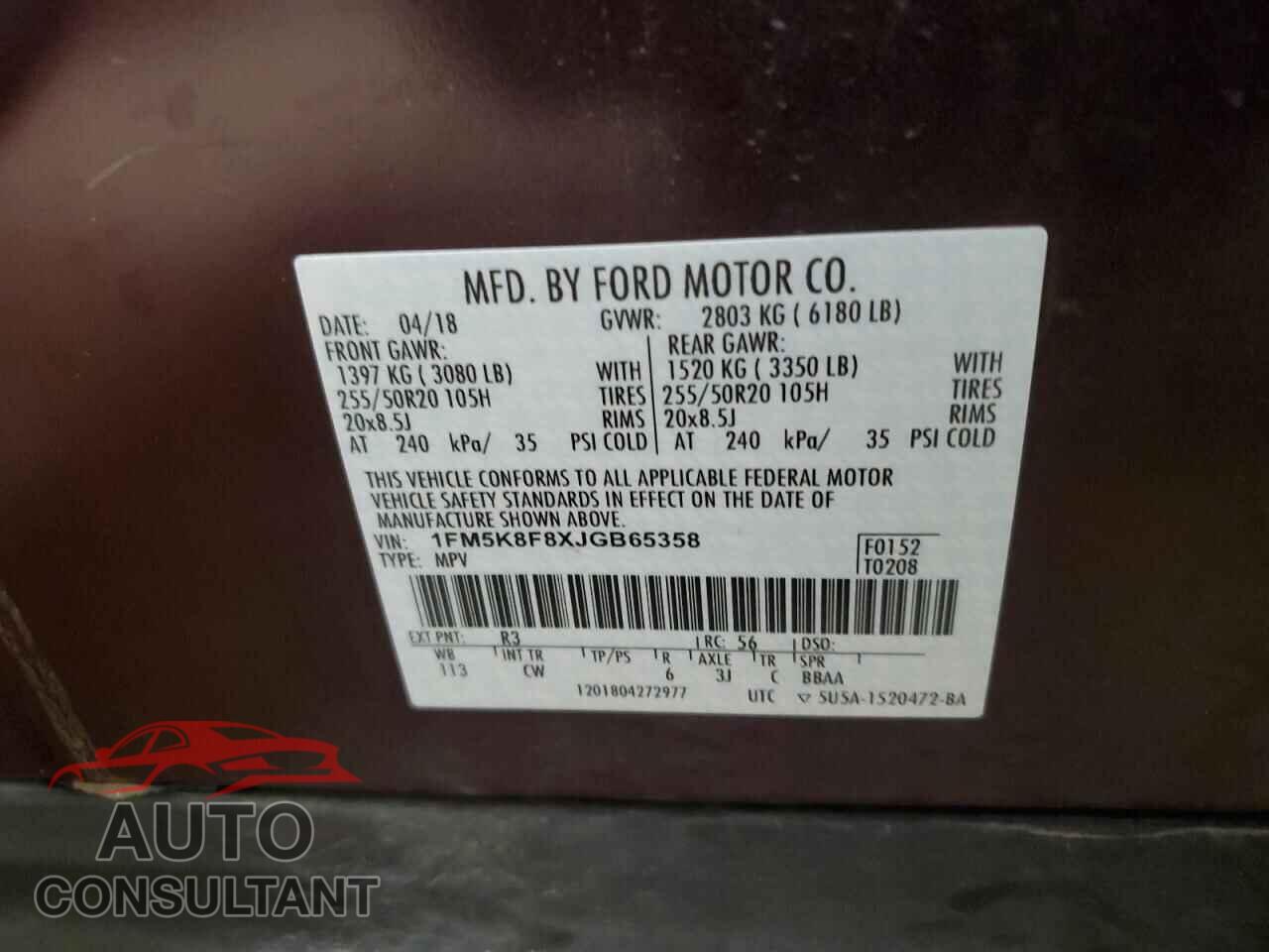FORD EXPLORER 2018 - 1FM5K8F8XJGB65358