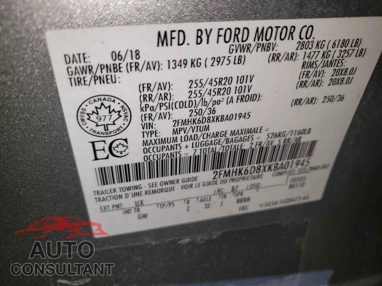 FORD FLEX 2019 - 2FMHK6D8XKBA01945
