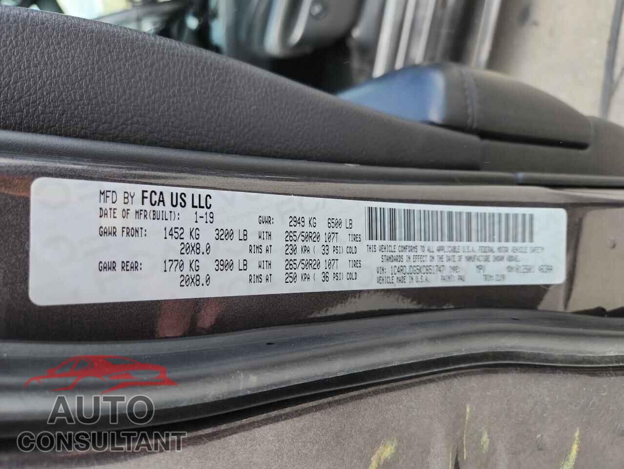 DODGE DURANGO 2019 - 1C4RDJDG5KC651747