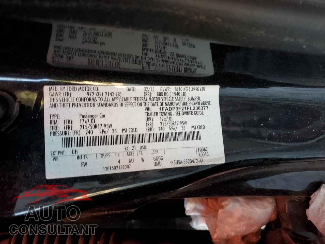 FORD FOCUS 2015 - 1FADP3F21FL238377
