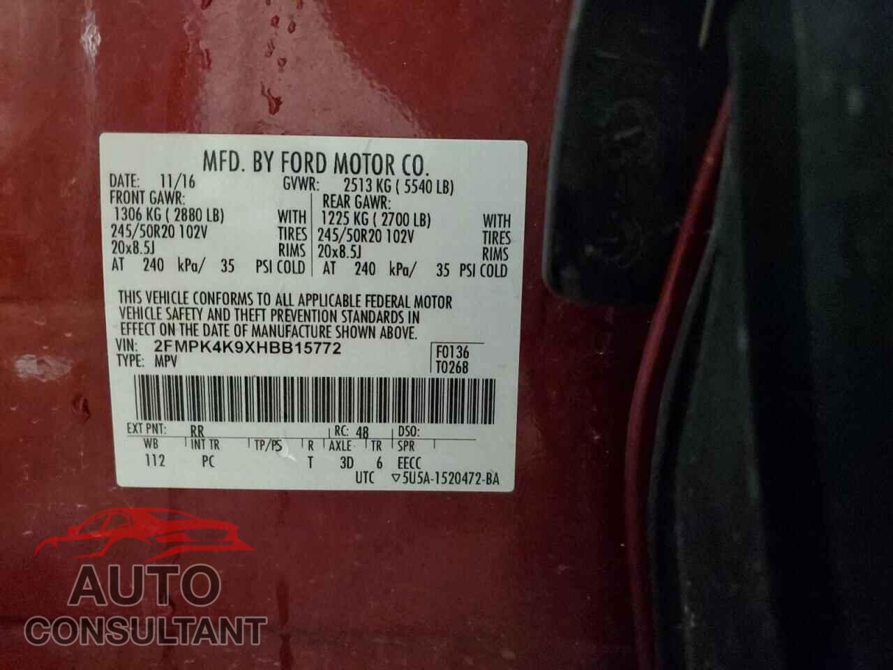 FORD EDGE 2017 - 2FMPK4K9XHBB15772