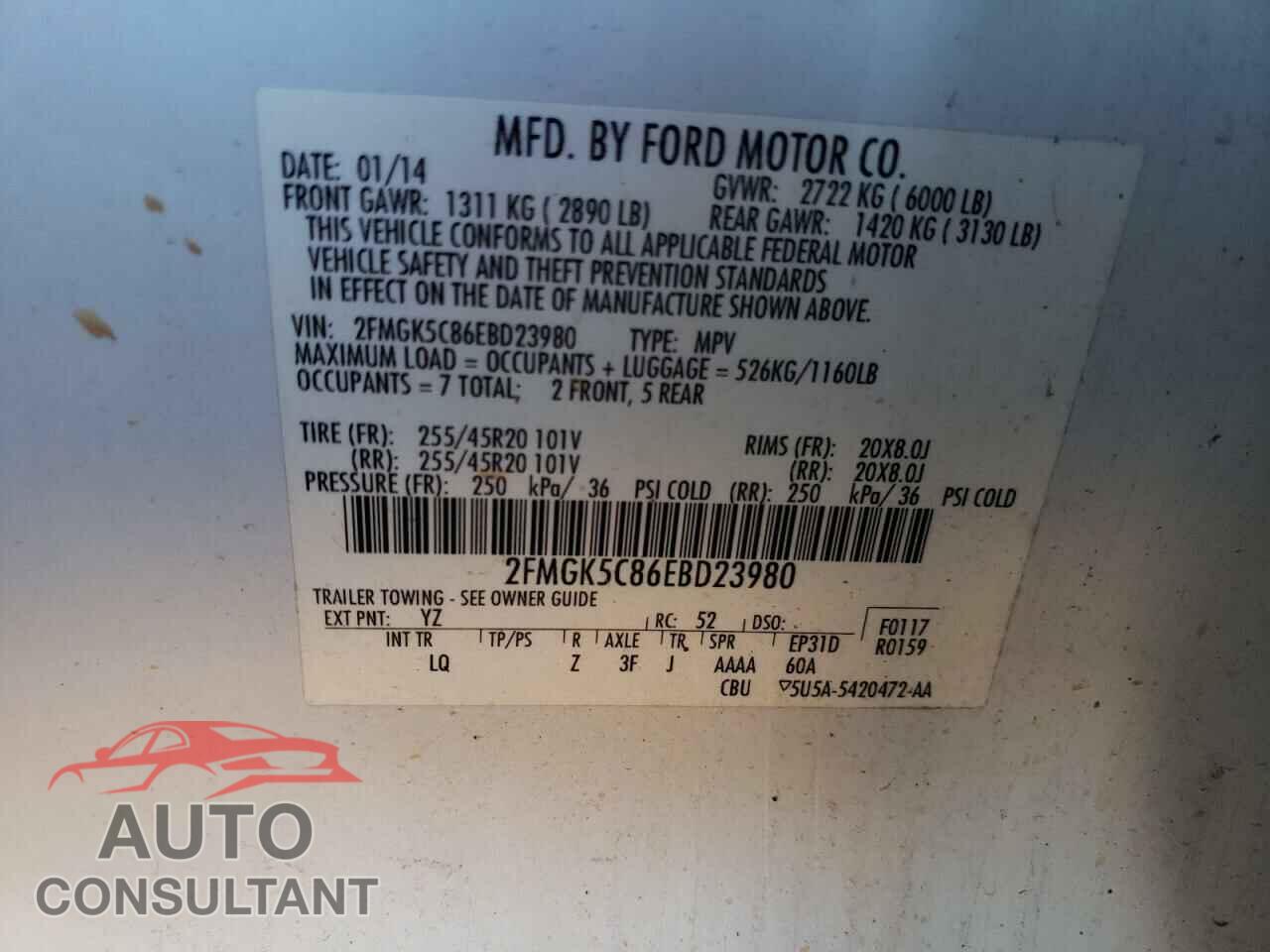 FORD FLEX 2014 - 2FMGK5C86EBD23980
