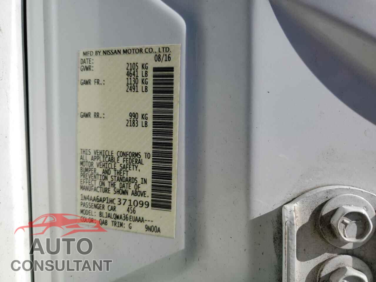 NISSAN MAXIMA 2017 - 1N4AA6AP1HC371099