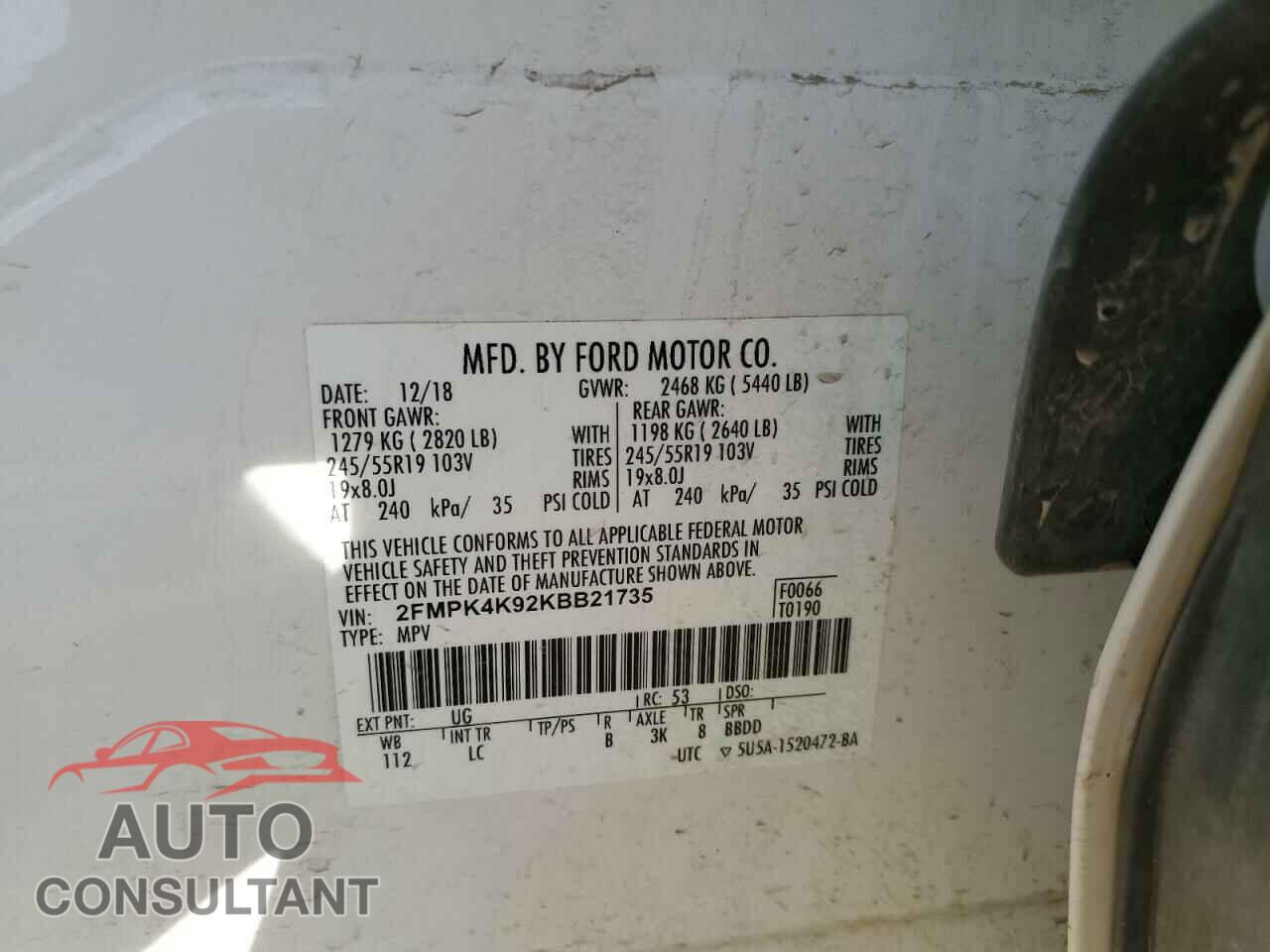 FORD EDGE 2019 - 2FMPK4K92KBB21735
