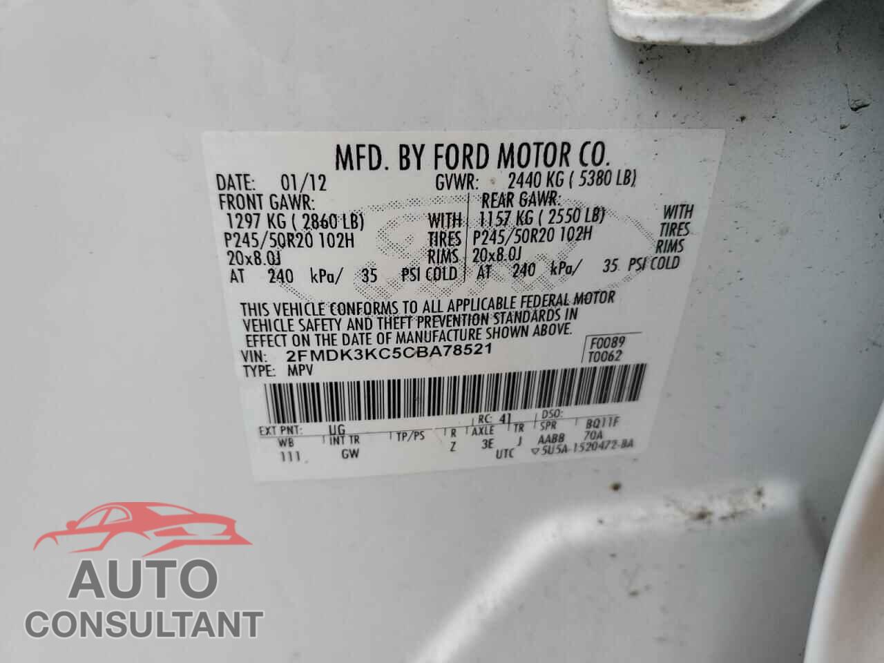 FORD EDGE 2012 - 2FMDK3KC5CBA78521