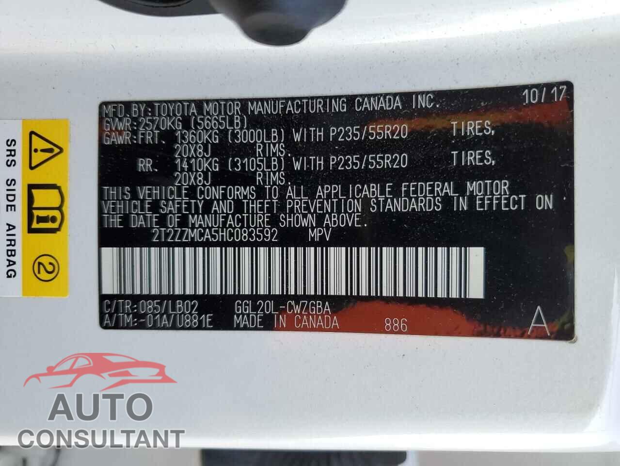 LEXUS RX350 2017 - 2T2ZZMCA5HC083592