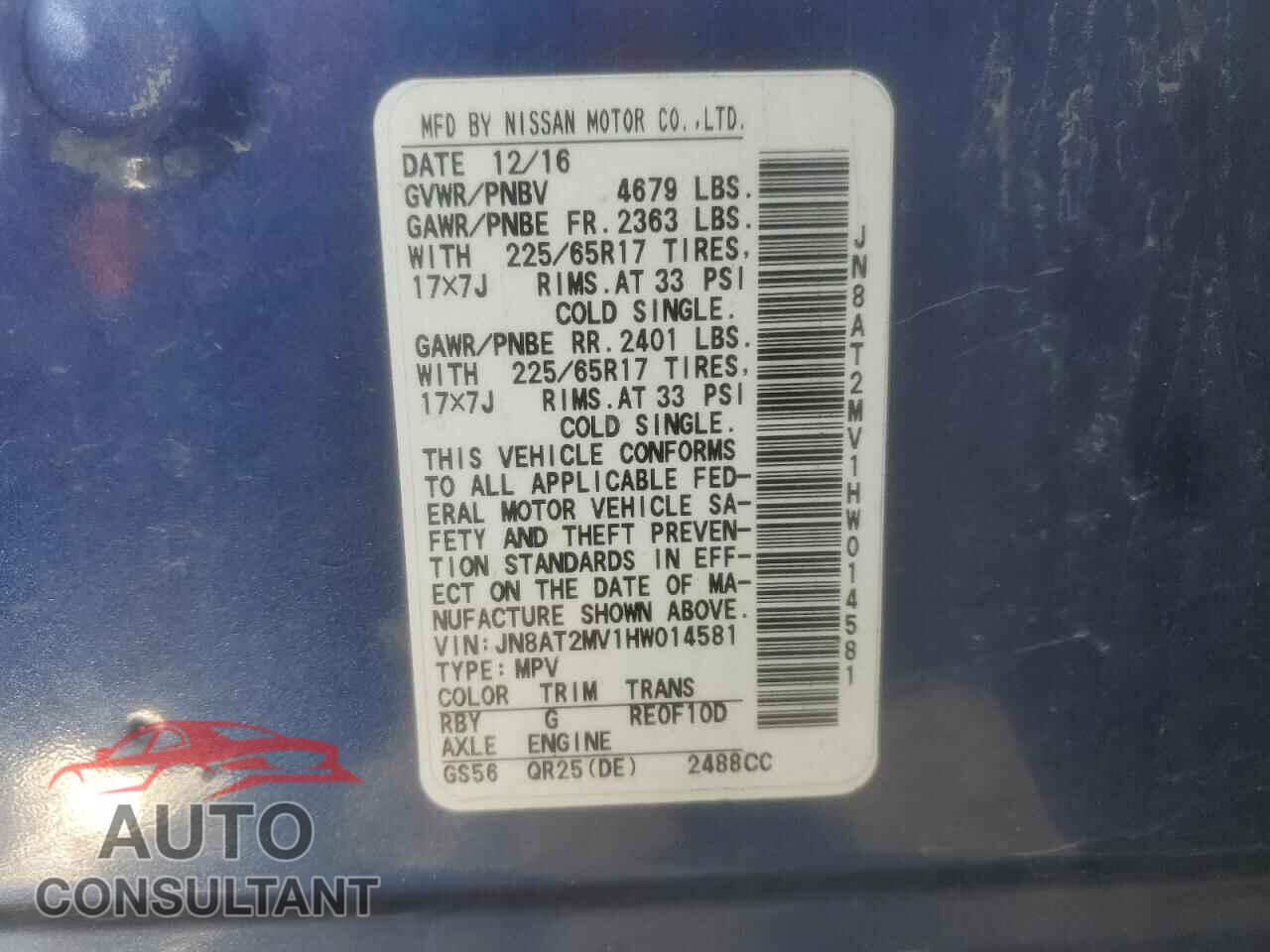 NISSAN ROGUE 2017 - JN8AT2MV1HW014581
