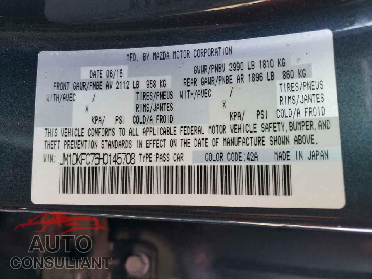 MAZDA CX-3 2017 - JM1DKFC76H0145708