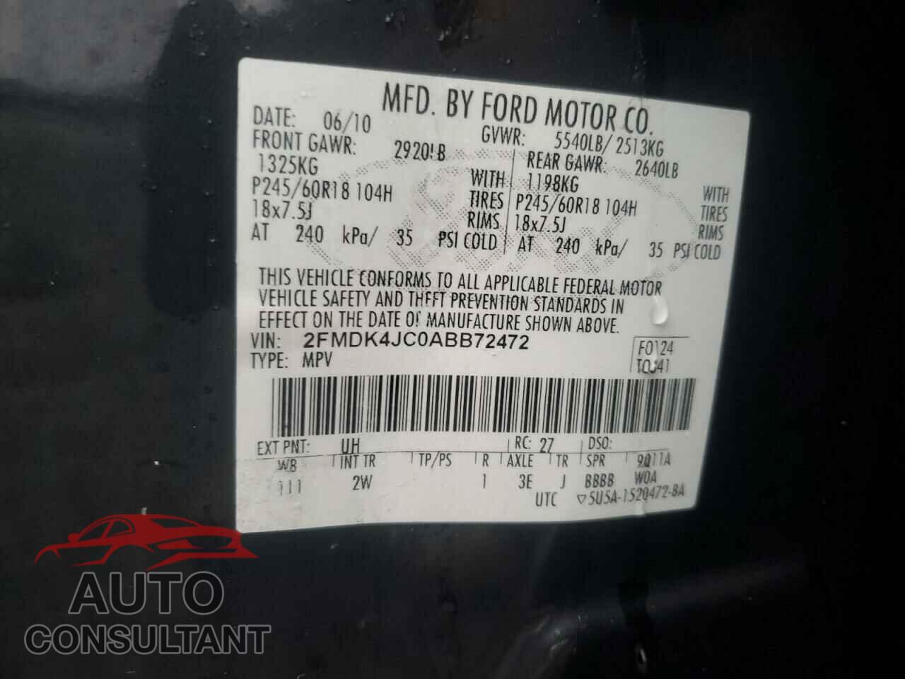 FORD EDGE 2010 - 2FMDK4JC0ABB72472