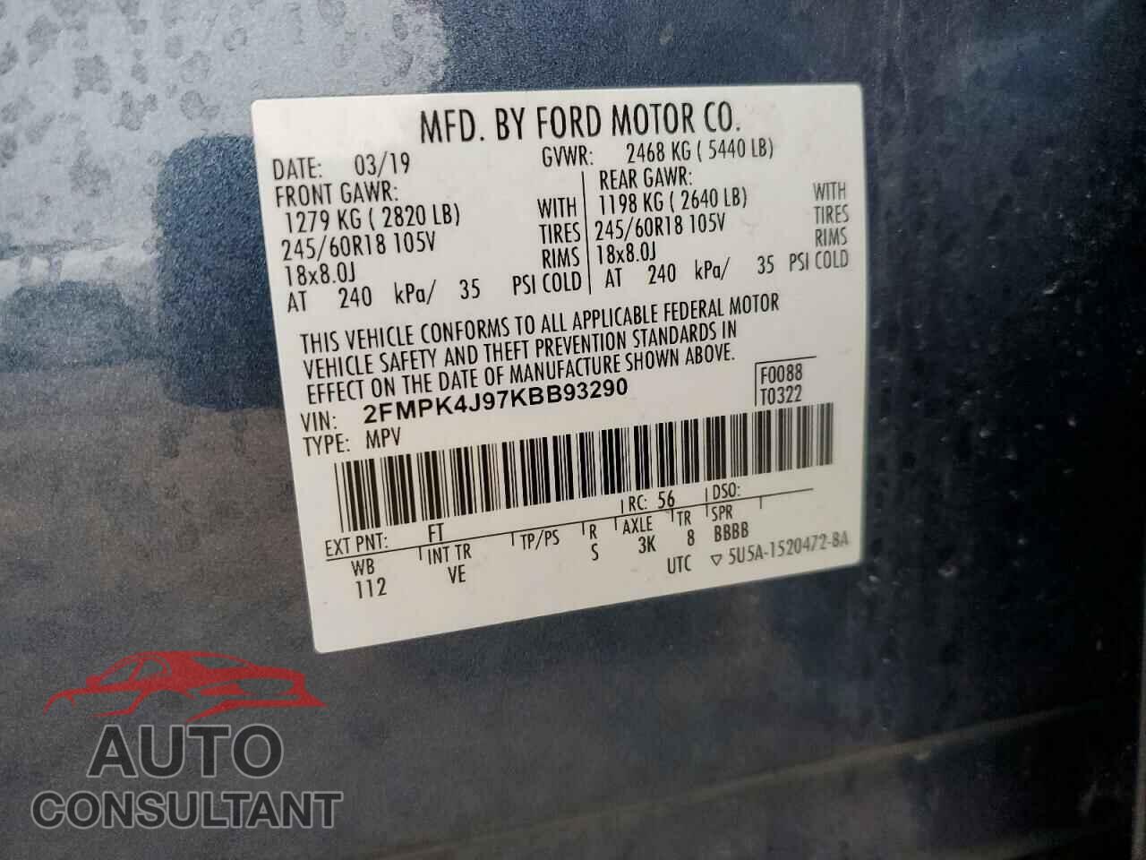 FORD EDGE 2019 - 2FMPK4J97KBB93290
