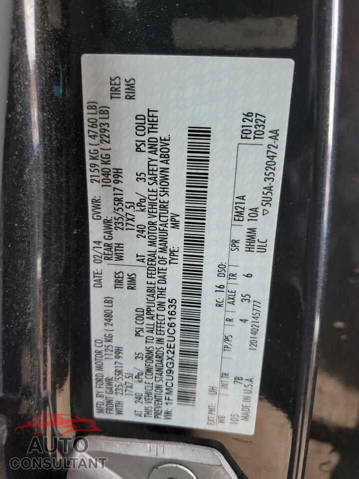 FORD ESCAPE 2014 - 1FMCU9GX2EUC61635