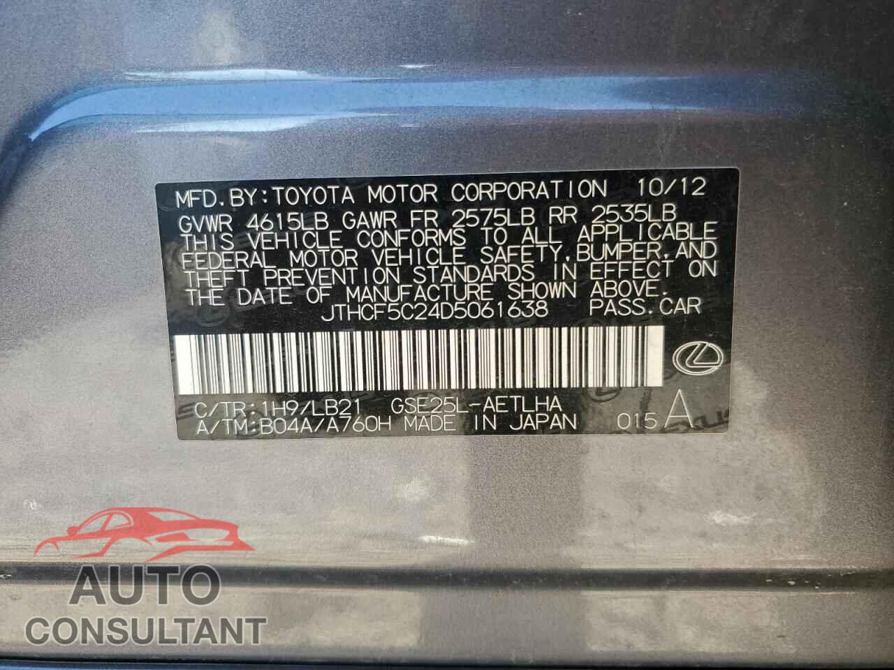 LEXUS IS 2013 - JTHCF5C24D5061638