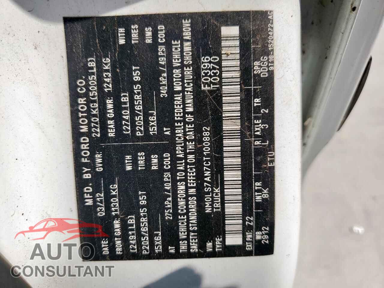 FORD TRANSIT 2012 - NM0LS7AN7CT100882