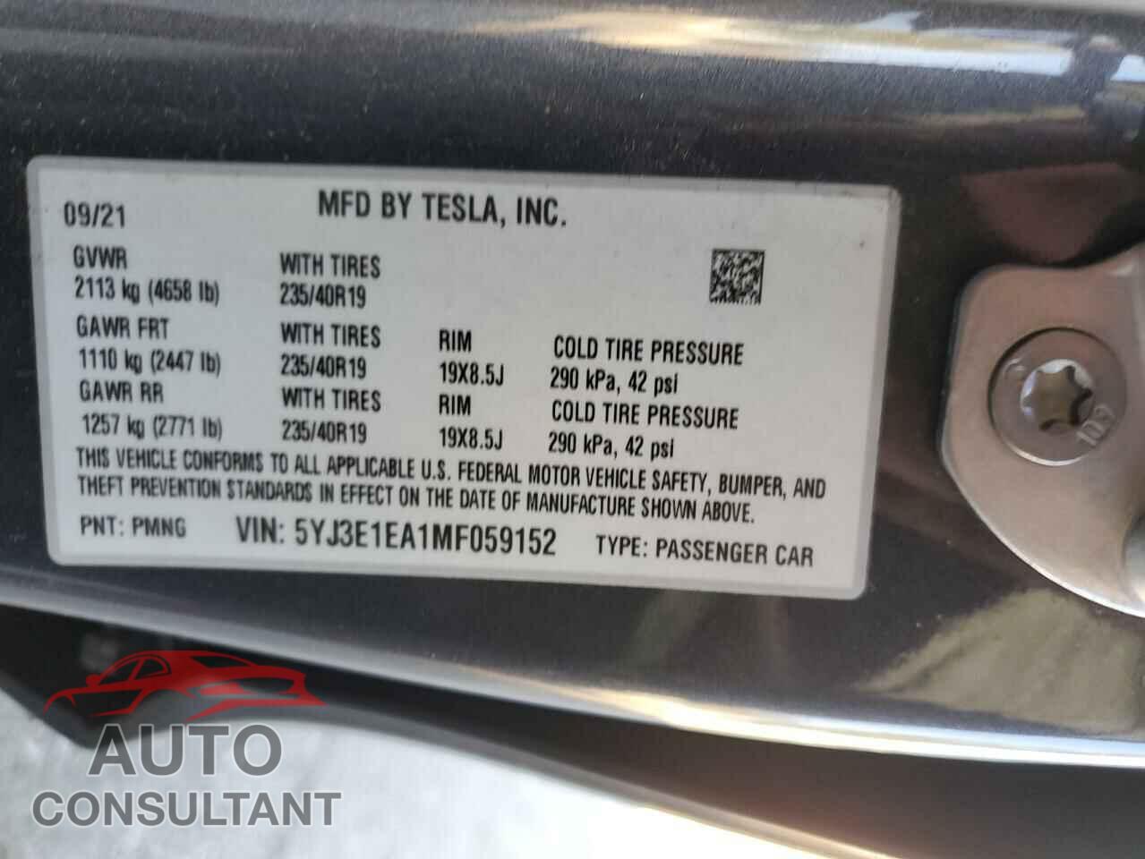TESLA MODEL 3 2021 - 5YJ3E1EA1MF059152