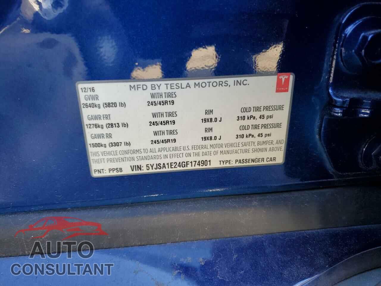 TESLA MODEL S 2016 - 5YJSA1E24GF174901