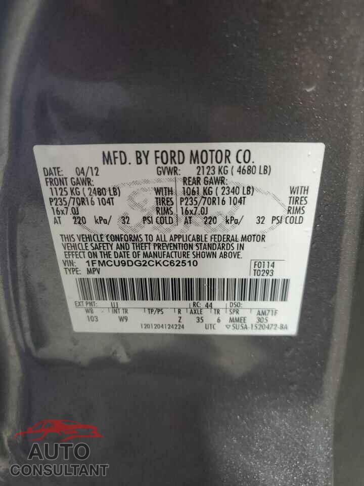 FORD ESCAPE 2012 - 1FMCU9DG2CKC62510