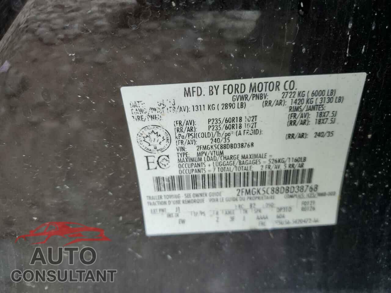 FORD FLEX 2013 - 2FMGK5C88DBD38768