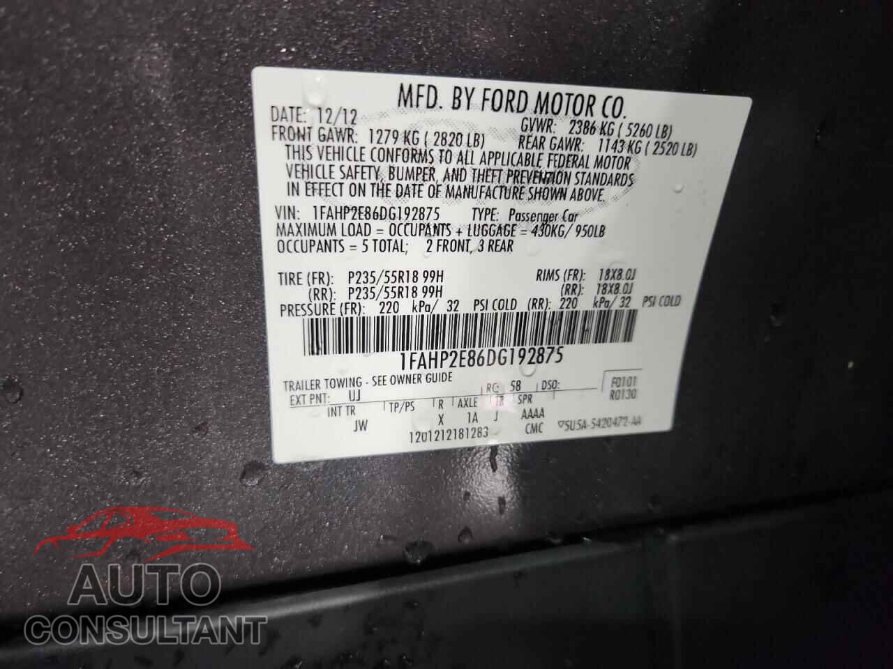 FORD TAURUS 2013 - 1FAHP2E86DG192875